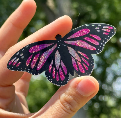 Pink Monarch Butterfly Glittery Sticker