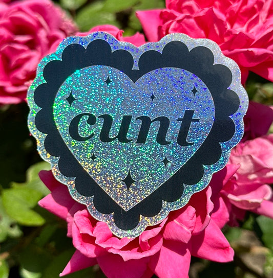 Cunt Pixie Scalloped Glittery Heart Sticker