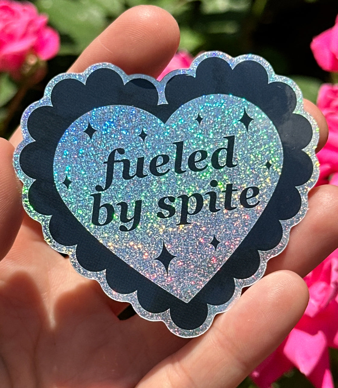 Fueled By Spite Scalloped Glittery Heart Sticker