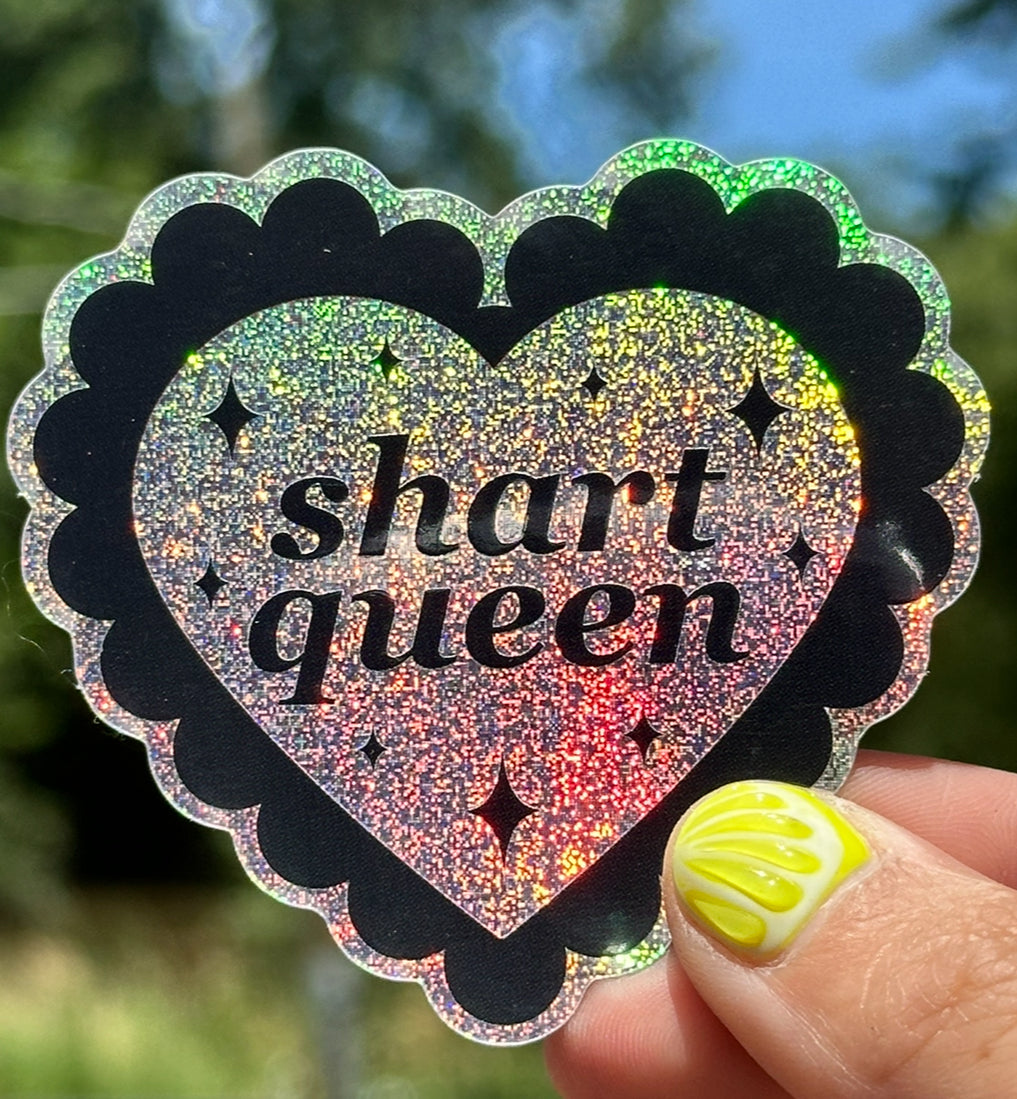 Shart Queen Scalloped Glittery Heart Sticker