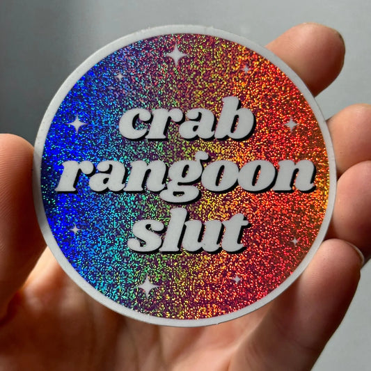Crab Rangoon Slut Circle Ombre Glittery Sticker