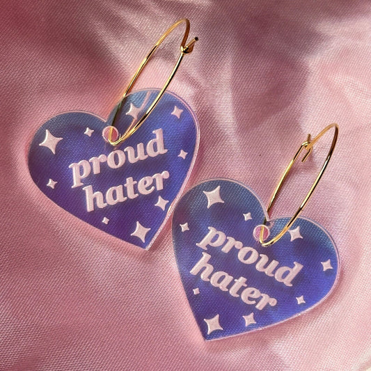 Proud Hater Iridescent Heart Hoop Earrings