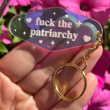 Fuck The Patriarchy Iridescent Acrylic Motel Keychain