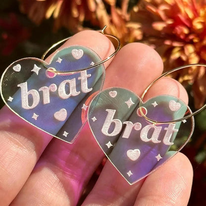 Iridescent Brat Heart Hoop Earrings