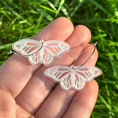 Iridescent Dainty Size Monarch Butterfly Hoop Earrings