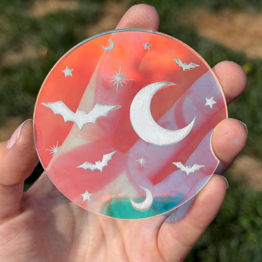 Individual Celestial Bat Halloween 3 Inch Iridescent Car Coaster