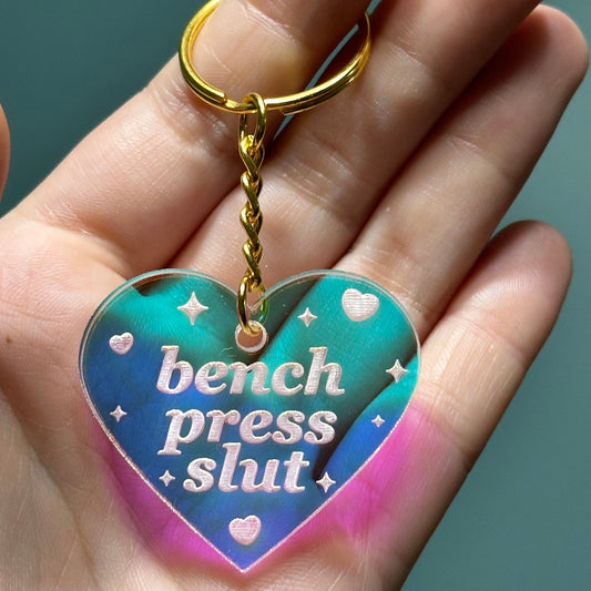 Bench Press Slut Iridescent Acrylic Keychain