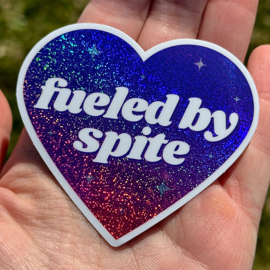 Fueled By Spite Ombre Glittery Heart Sticker