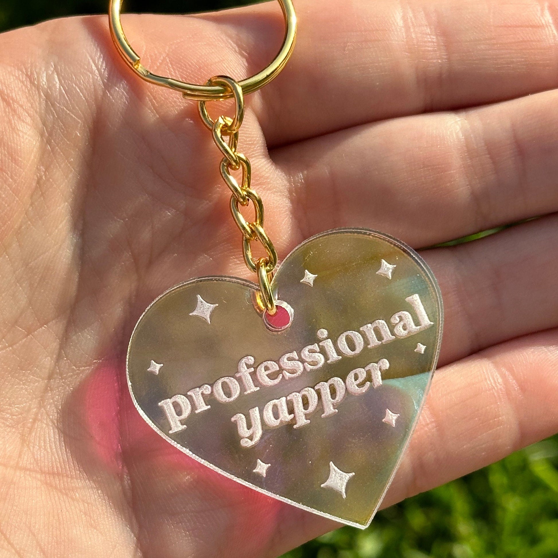 Professional Yapper Iridescent Acrylic Heart Keychain