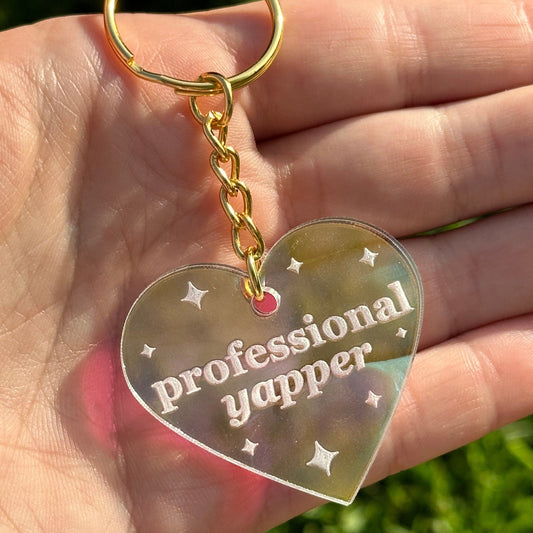 Professional Yapper Iridescent Acrylic Heart Keychain