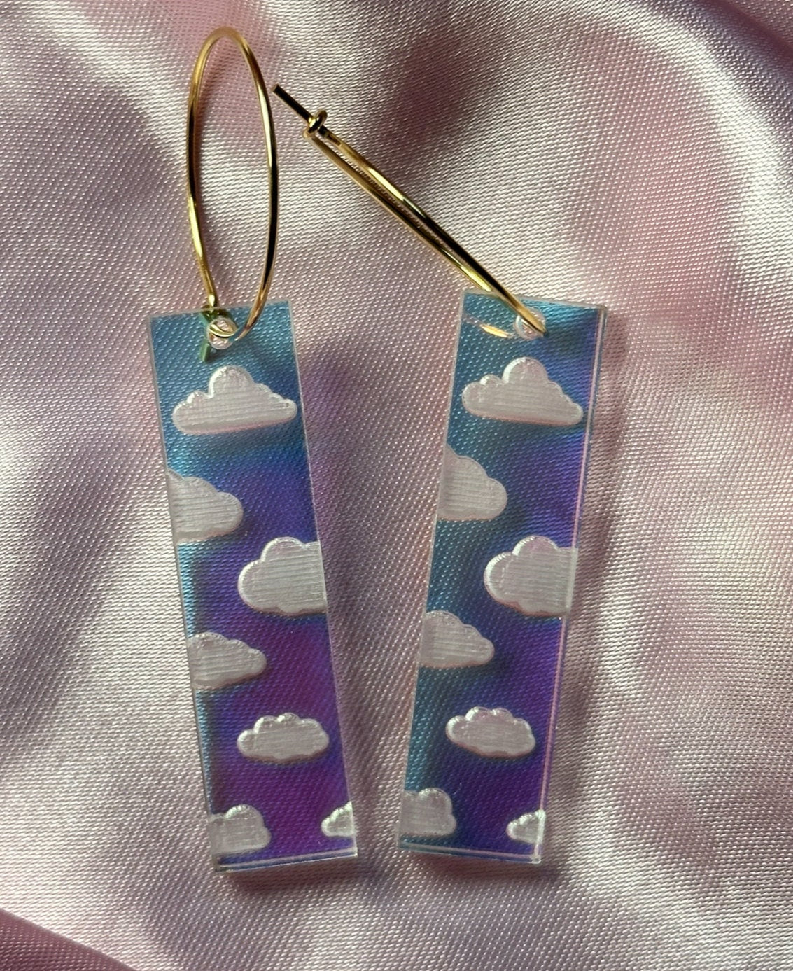 Iridescent Cloudy Rectangle Hoop Earrings