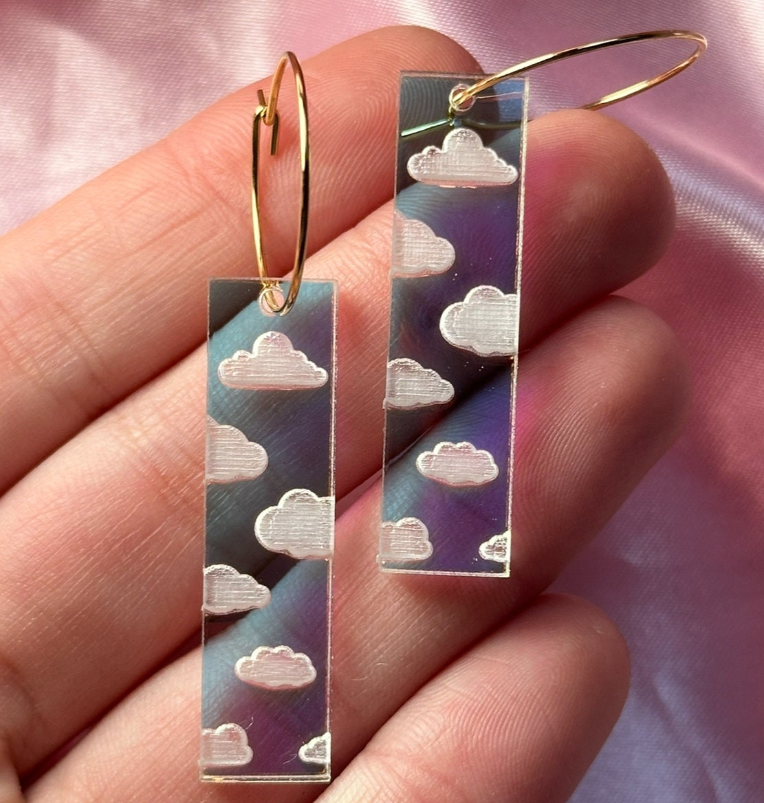 Iridescent Cloudy Rectangle Hoop Earrings