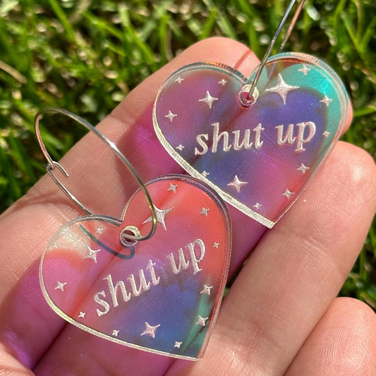 Iridescent Shut Up Heart Hoop Earrings