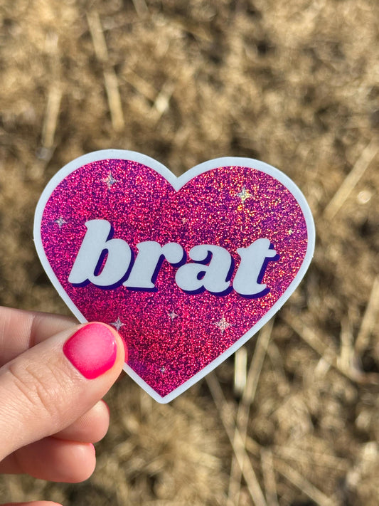 Brat Pink Glittery Heart Sticker