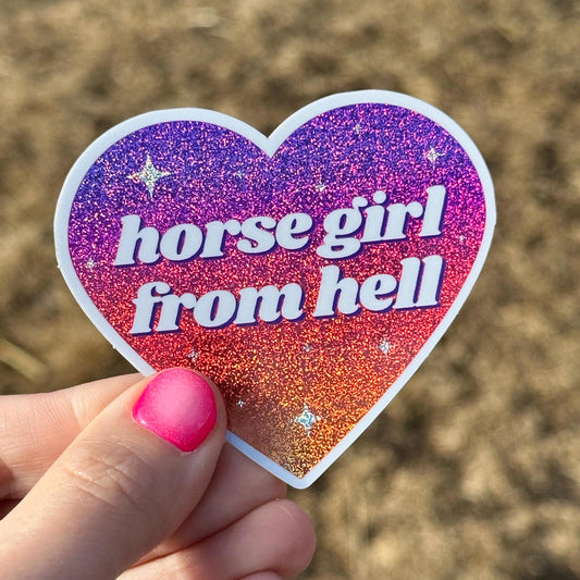 Horse Girl From Hell Ombre Glittery Heart Sticker