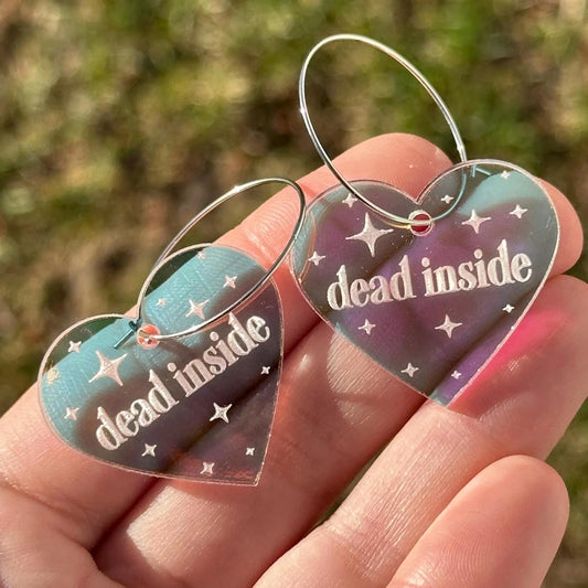 Iridescent Dead Inside Heart Hoop Earrings