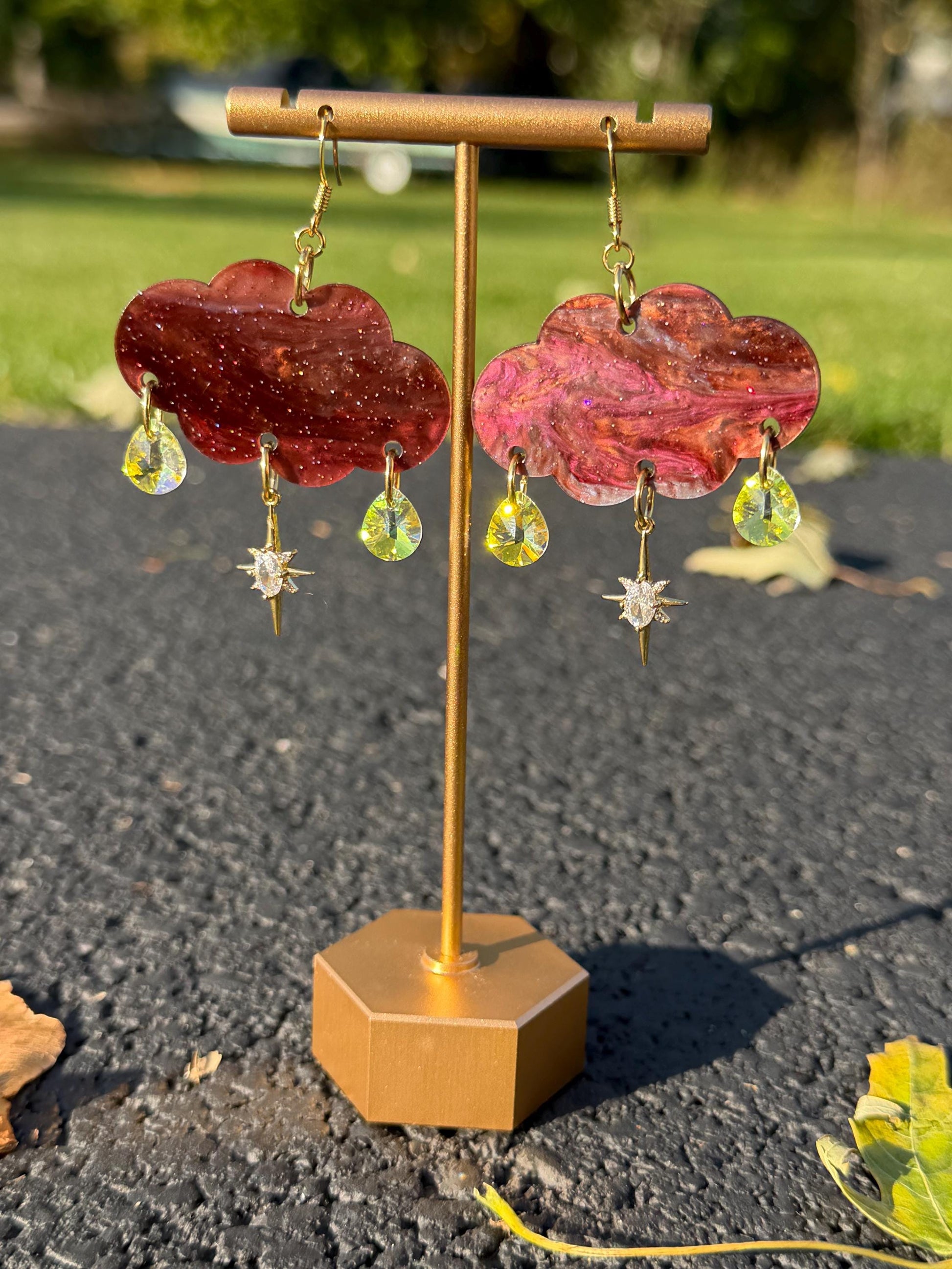 Cloudy Day Acrylic Earrings - Celestial Gemstone Drops