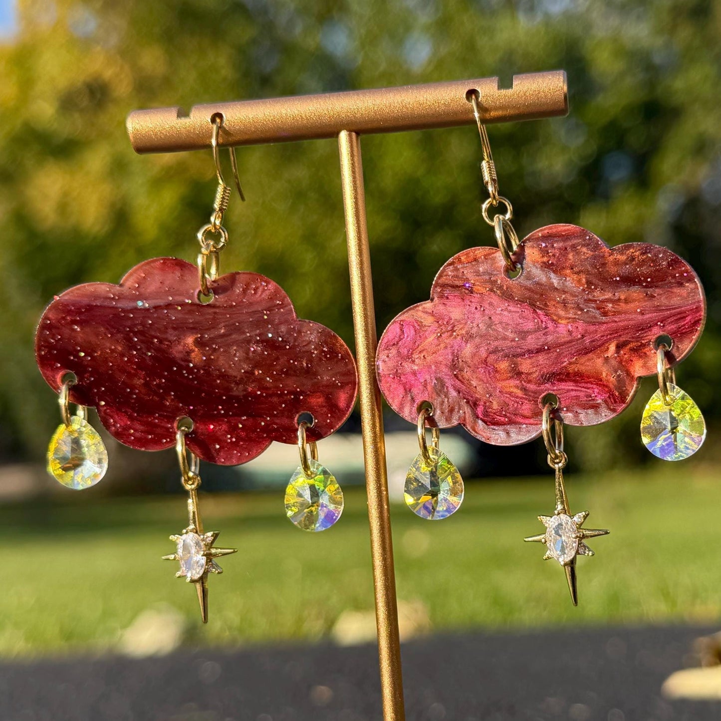 Cloudy Day Acrylic Earrings - Celestial Gemstone Drops