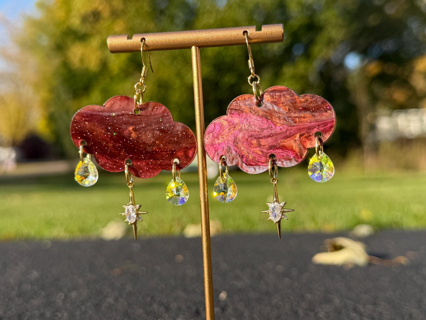 Cloudy Day Acrylic Earrings - Celestial Gemstone Drops