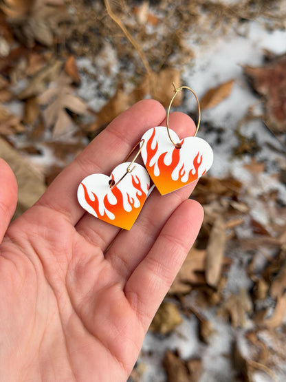 Hot Gradient Flame Heart Hoop Earrings