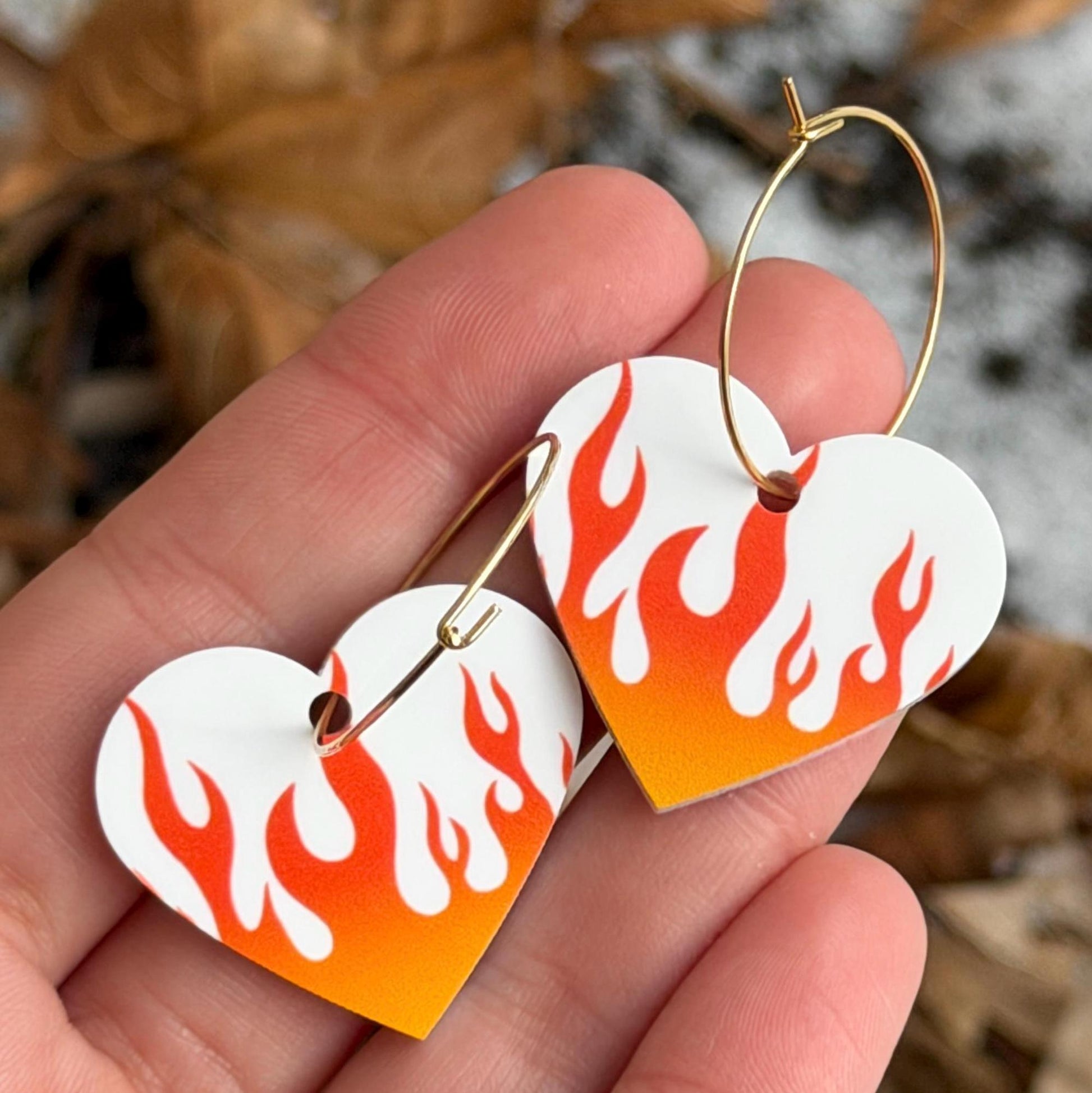 Hot Gradient Flame Heart Hoop Earrings