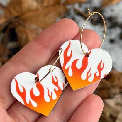 Hot Gradient Flame Heart Hoop Earrings