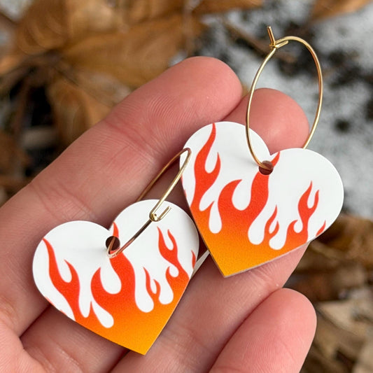 Hot Gradient Flame Heart Hoop Earrings