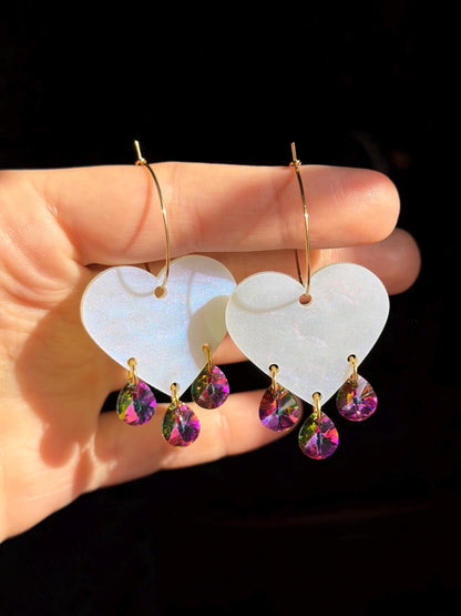 Gemstone Dangly Heart Acrylic Earrings