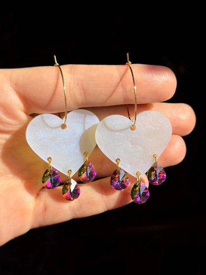 Gemstone Dangly Heart Acrylic Earrings