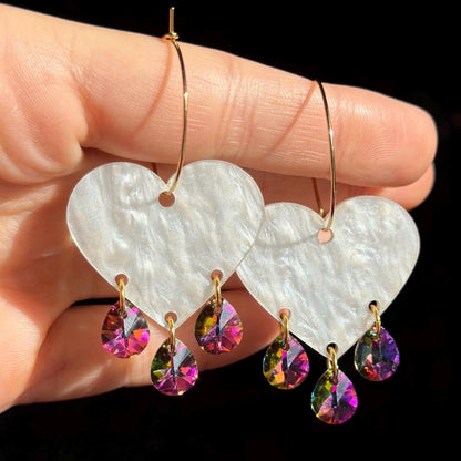 Gemstone Dangly Heart Acrylic Earrings