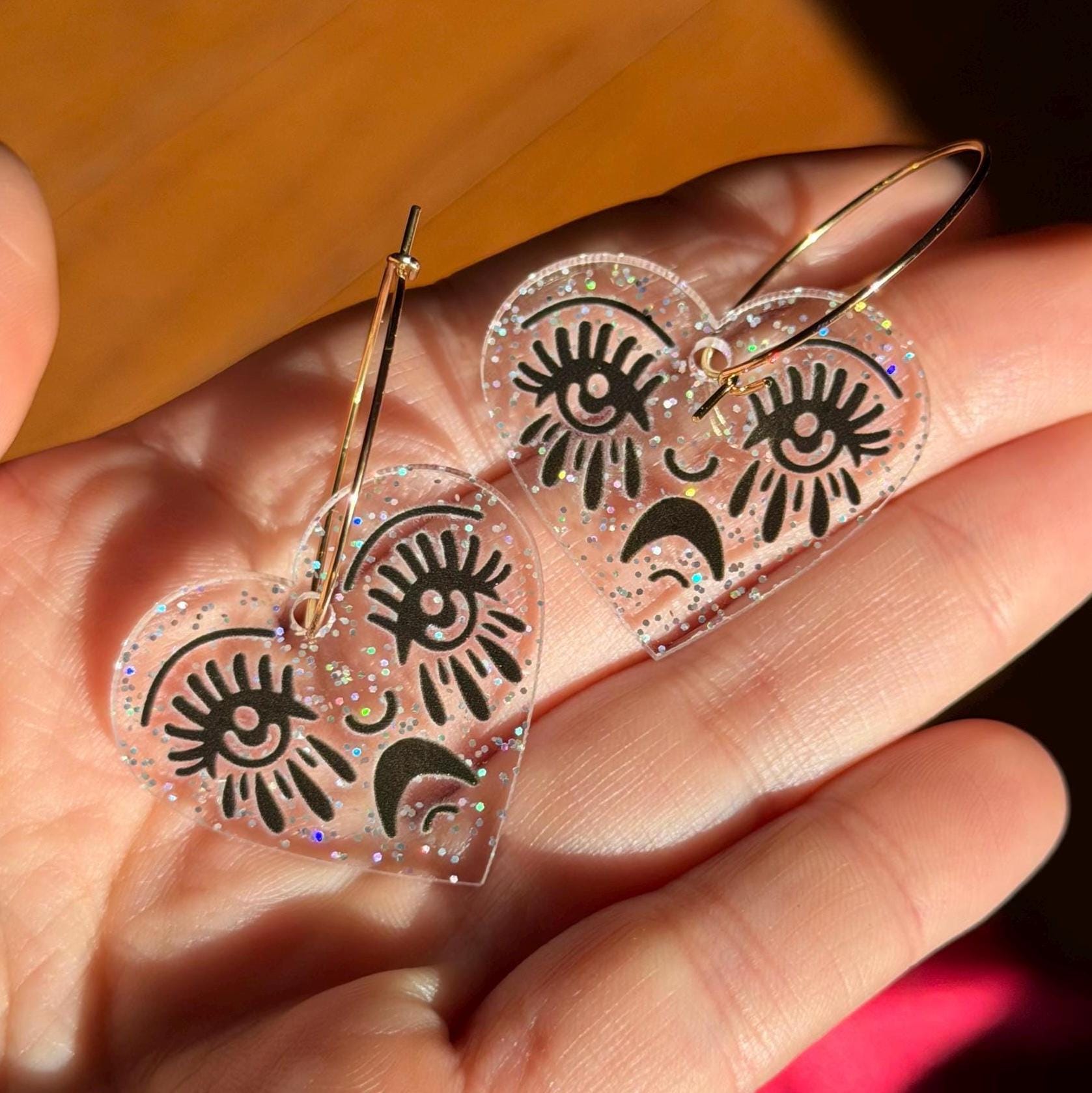 Sparkly Acrylic Crying Heart Hoop Earrings