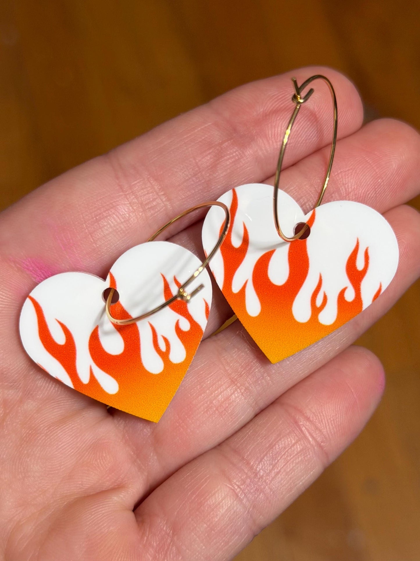 Hot Gradient Flame Heart Hoop Earrings