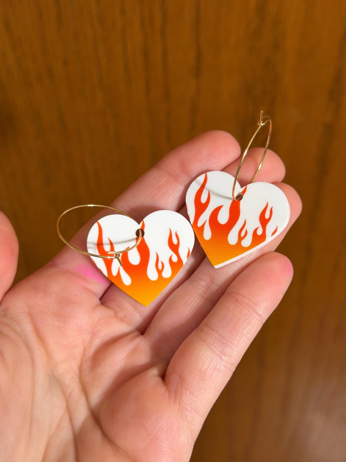 Hot Gradient Flame Heart Hoop Earrings