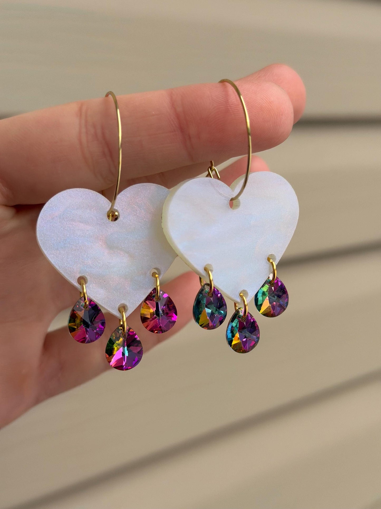 Gemstone Dangly Heart Acrylic Earrings
