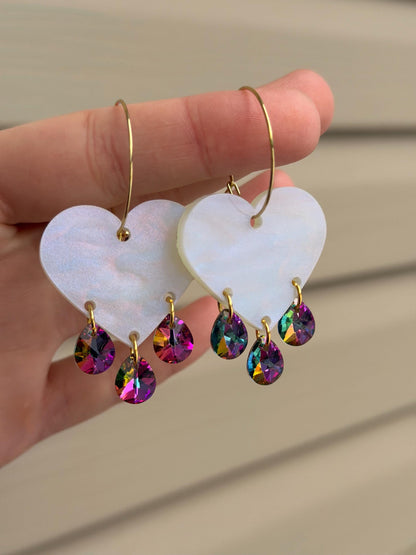 Gemstone Dangly Heart Acrylic Earrings