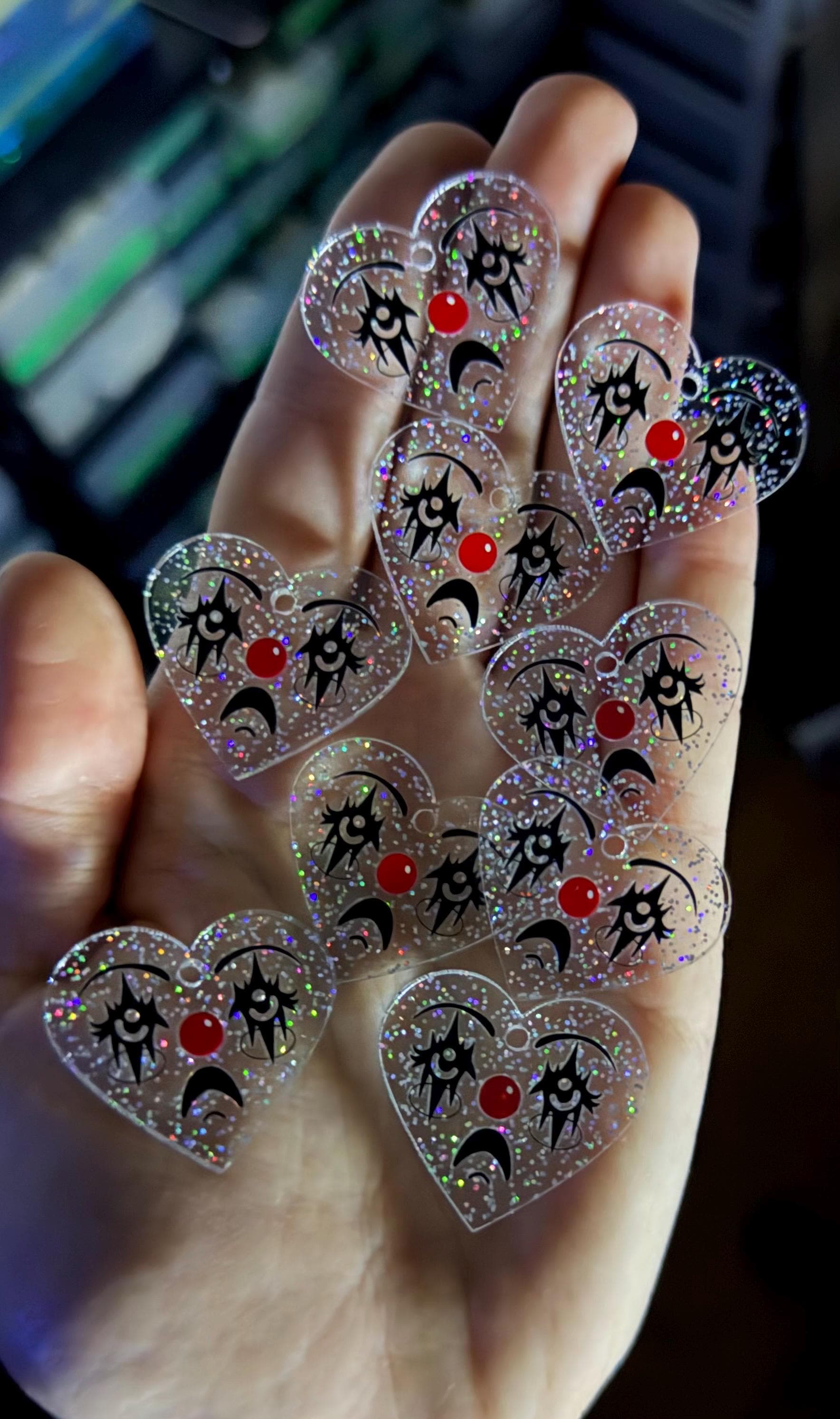 Sparkly Acrylic Clown Face Heart Hoop Earrings