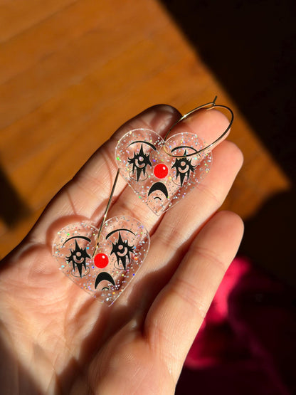 Sparkly Acrylic Clown Face Heart Hoop Earrings