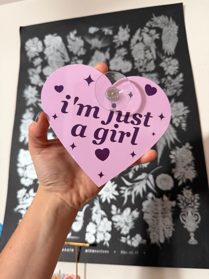 Lavender Acrylic Car Sign: I'm Just A Girl – Heart Shape