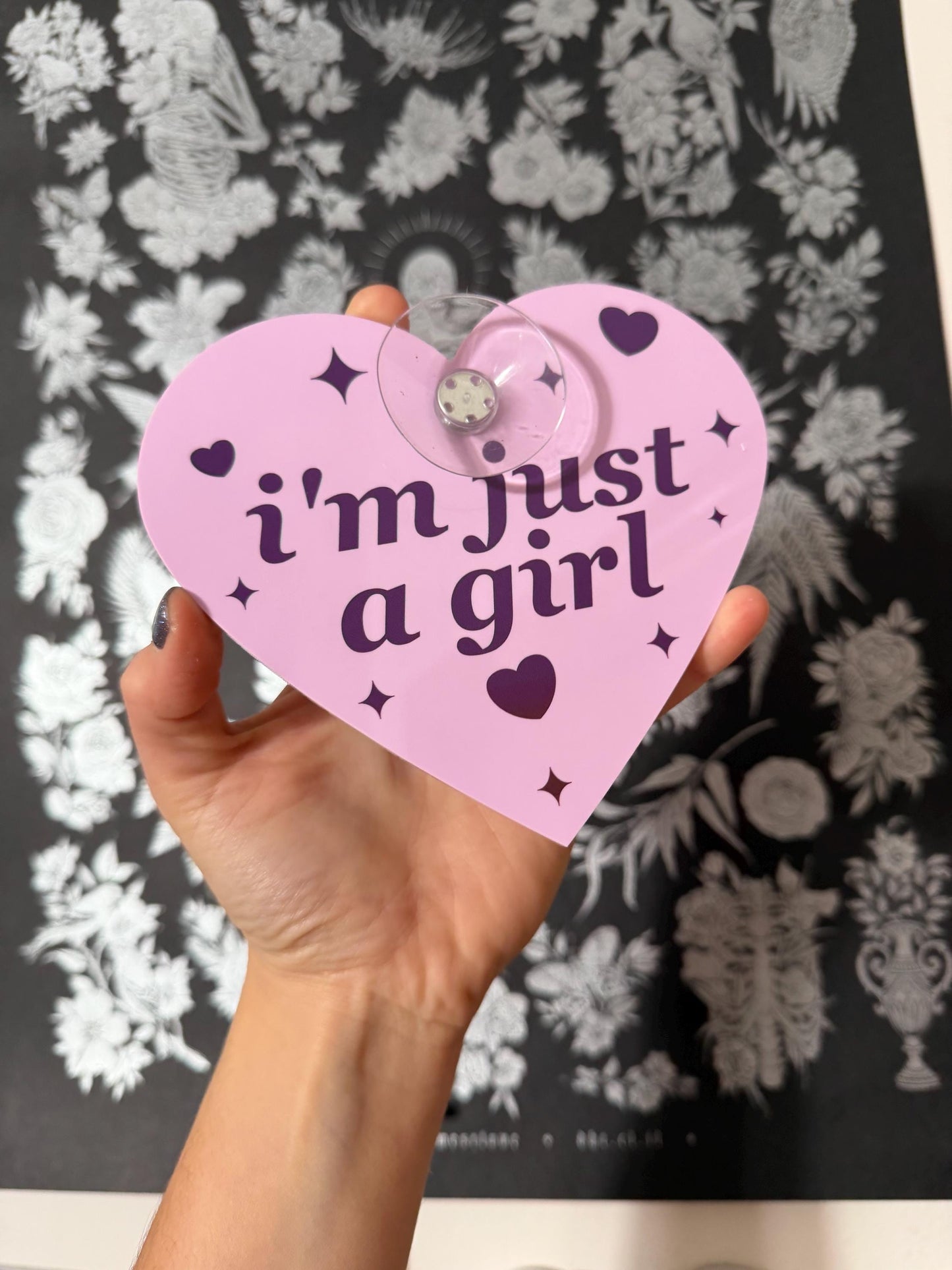 Lavender Acrylic Car Sign: I'm Just A Girl – Heart Shape