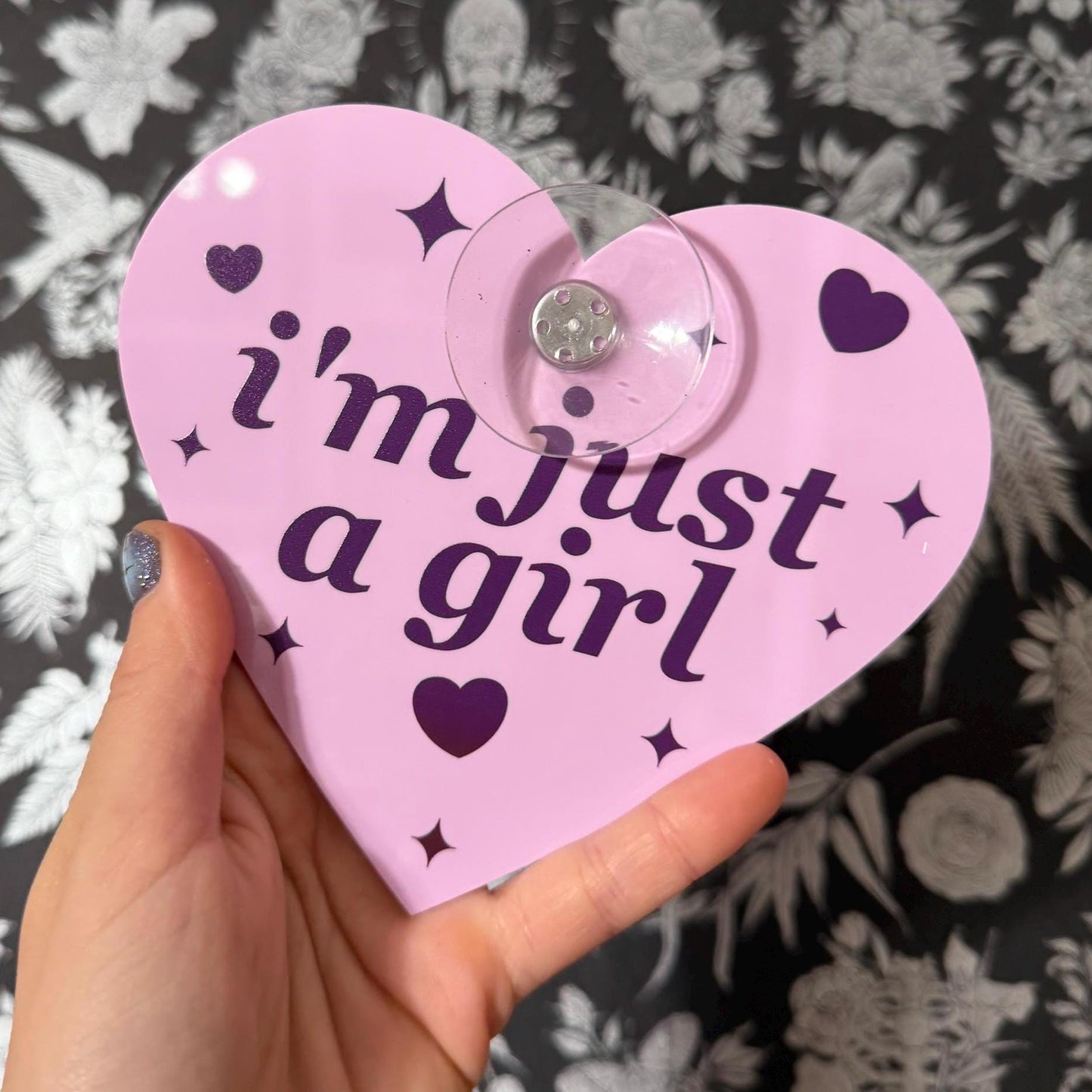 Lavender Acrylic Car Sign: I'm Just A Girl – Heart Shape