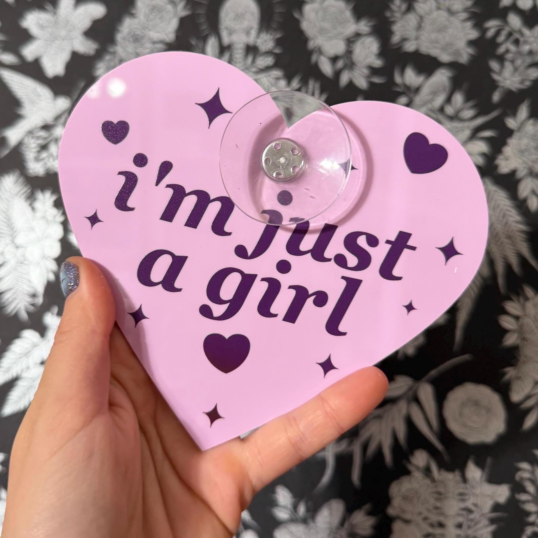 Lavender Acrylic Car Sign: I'm Just A Girl – Heart Shape