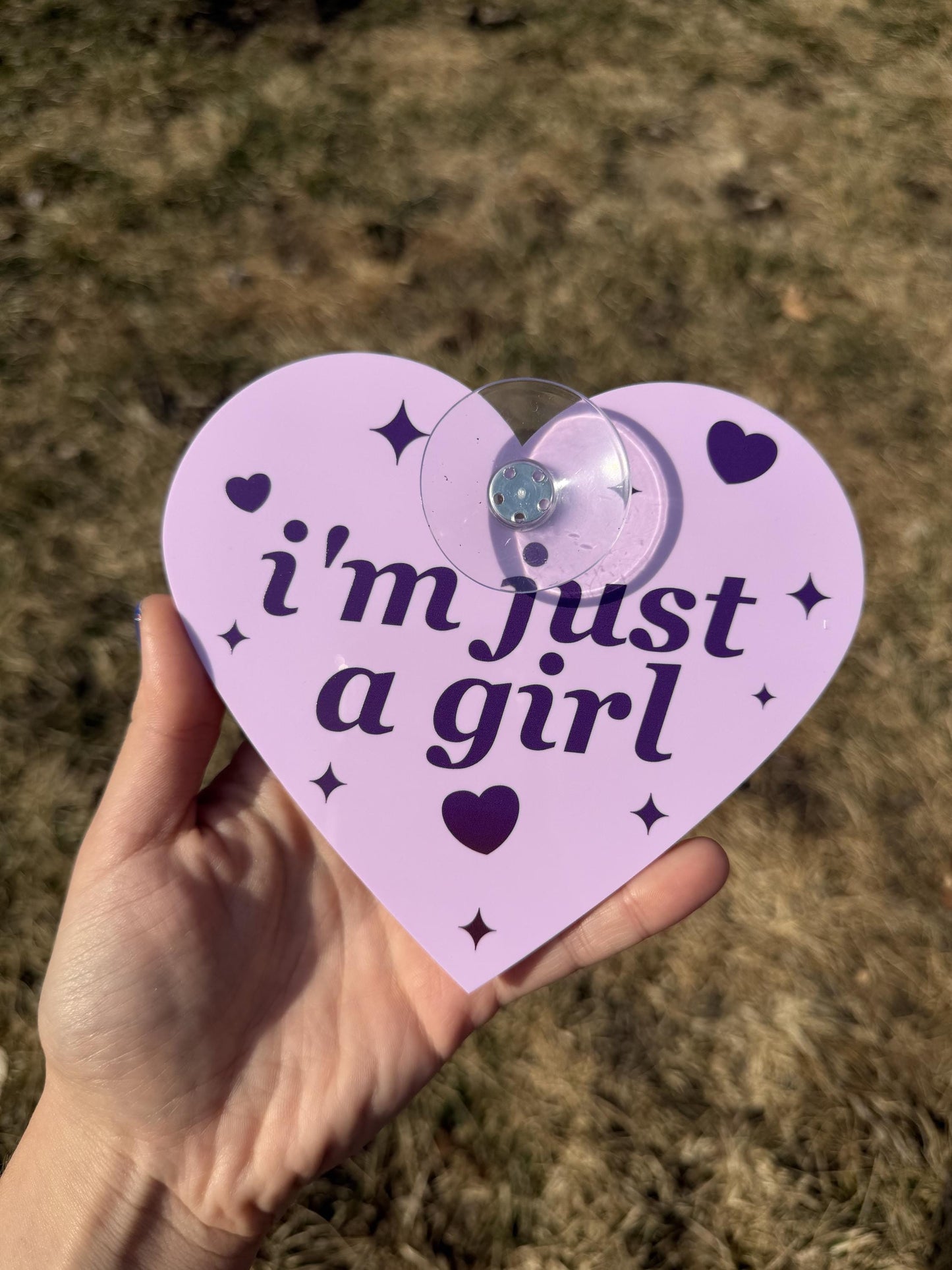 Lavender Acrylic Car Sign: I'm Just A Girl – Heart Shape