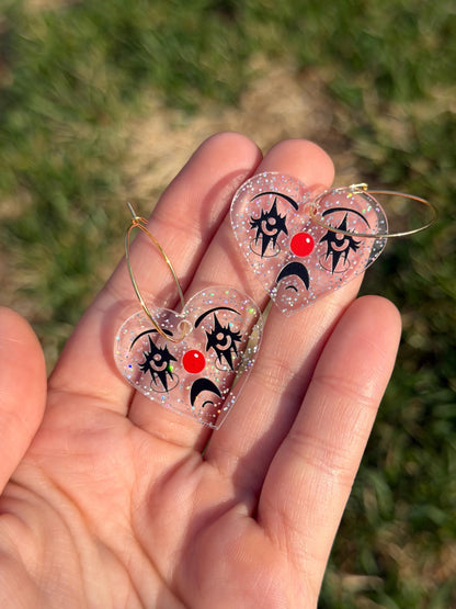Sparkly Acrylic Clown Face Heart Hoop Earrings