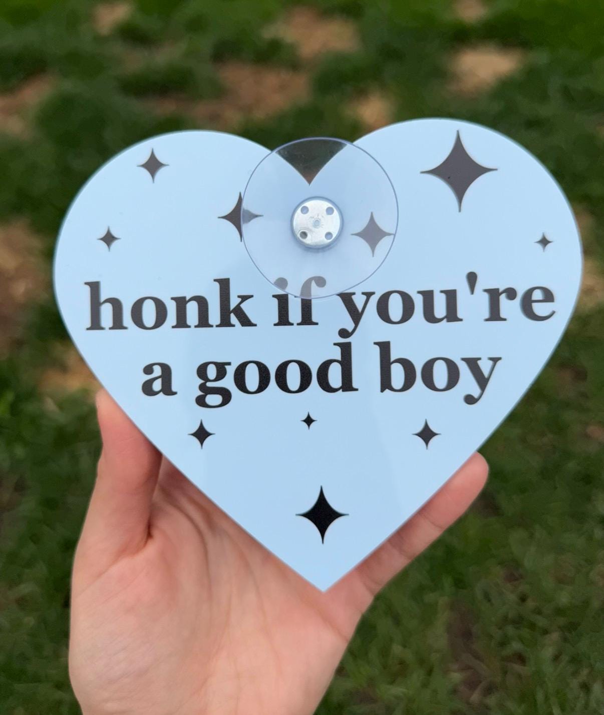 Acrylic Car Sign: Honk If You're A Good Boy – Blue Heart Shape