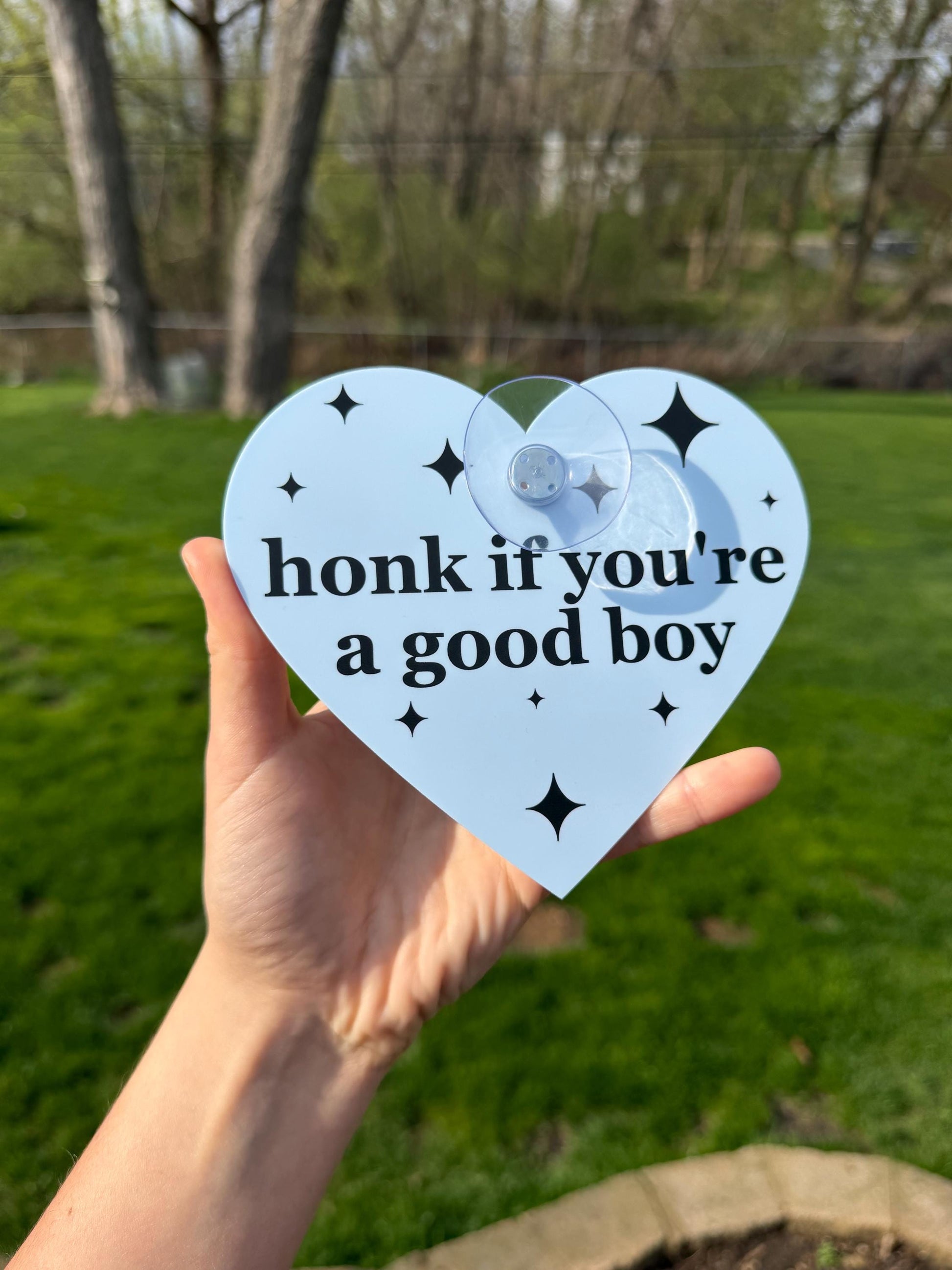 Acrylic Car Sign: Honk If You're A Good Boy – Blue Heart Shape