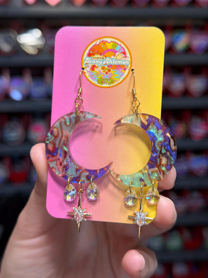 Celestial Gemstone Dangly Moon Acrylic Earrings - Abstract