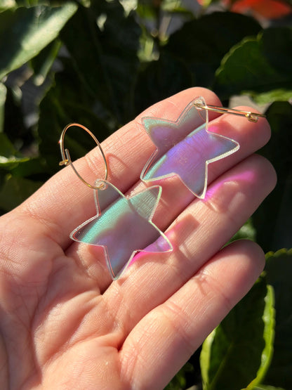 1.1 Inch Iridescent Star Hoop Earrings