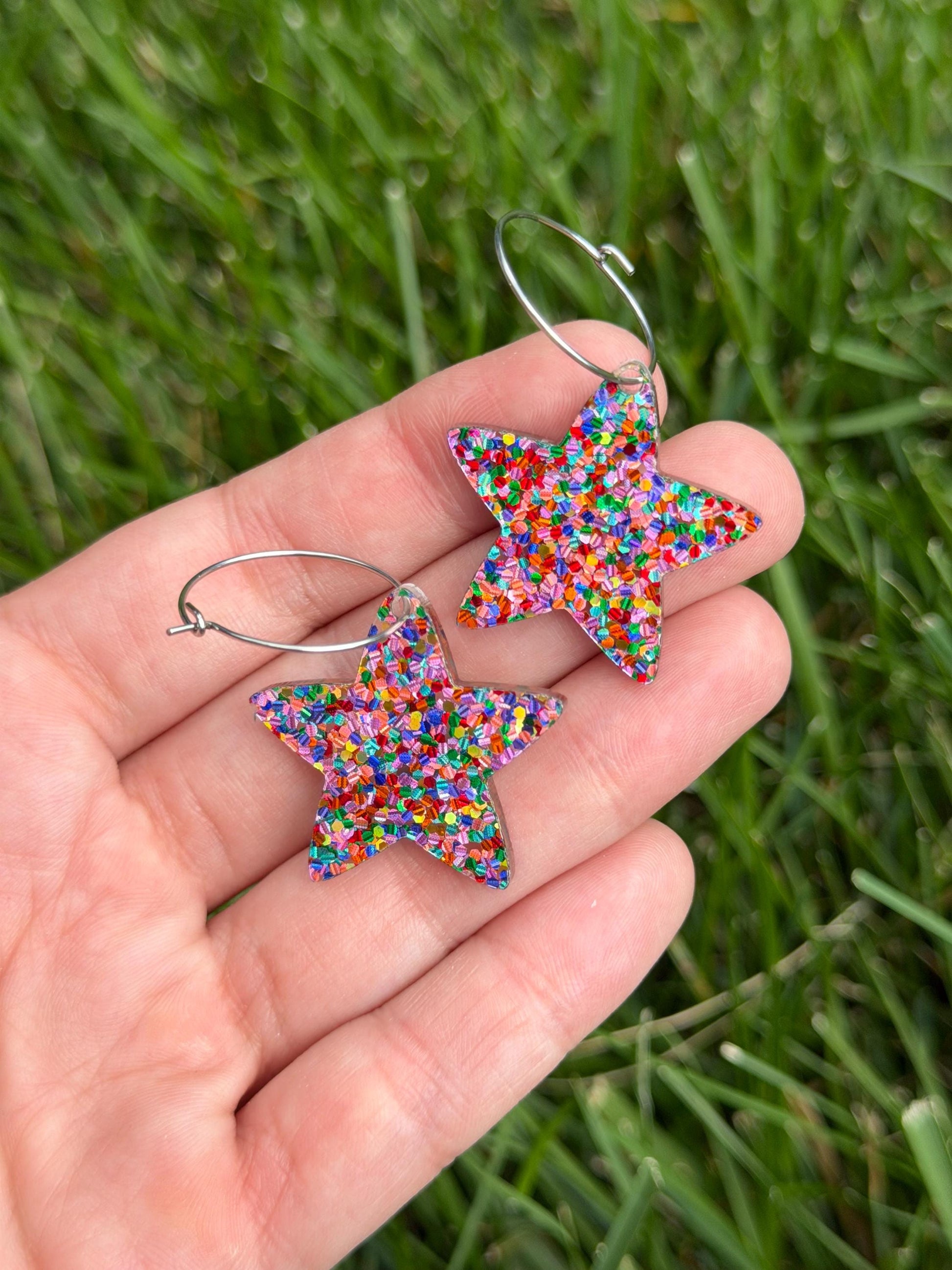 1.1 Inch Confetti Dot Star Hoop Earrings