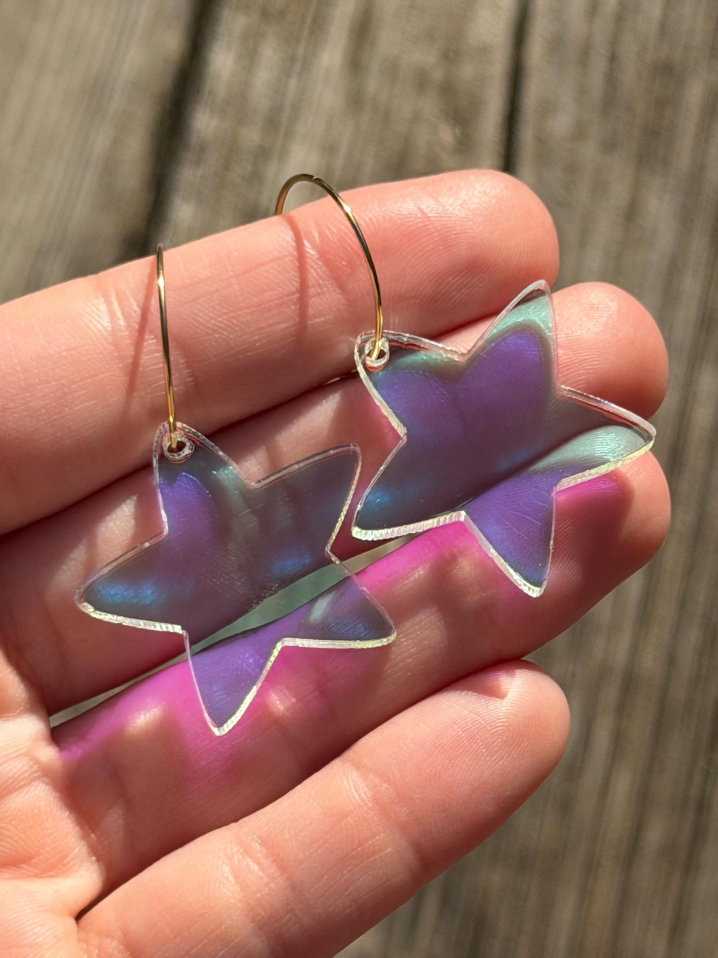 1.1 Inch Iridescent Star Hoop Earrings