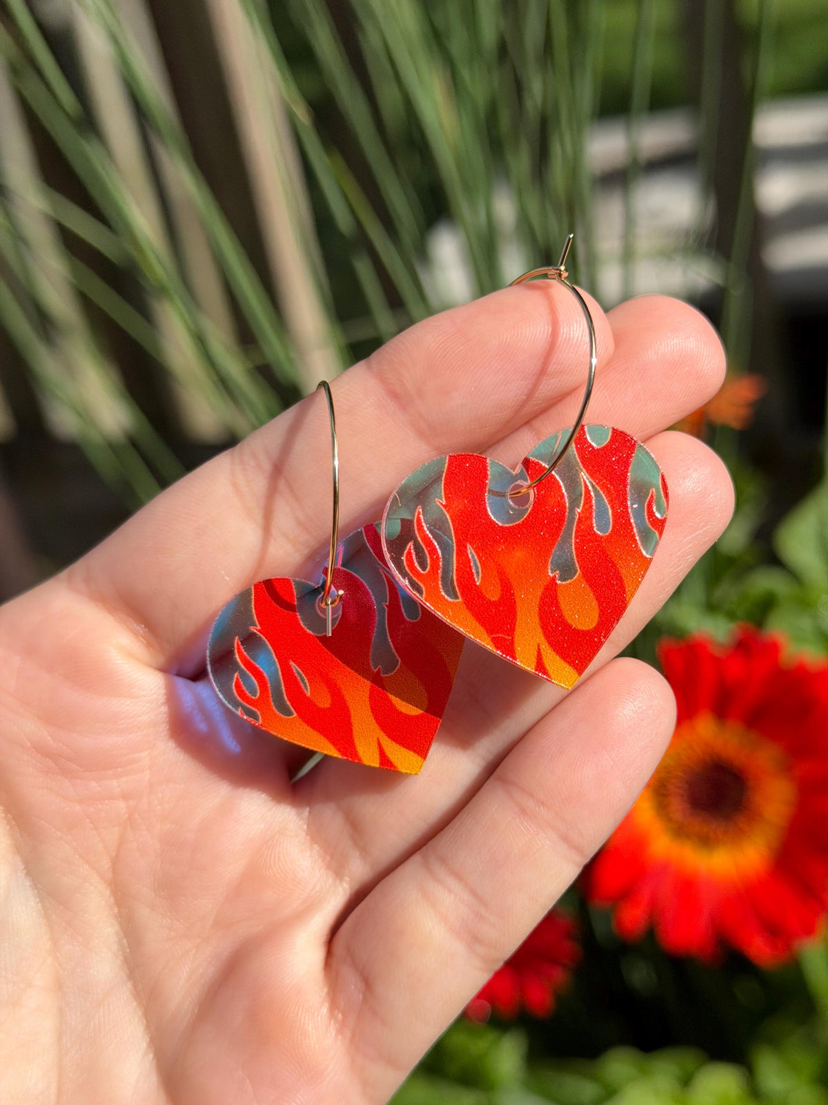 Hot Gradient Flame Iridescent Heart Hoop Earrings
